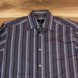 Zegna Shirt Mens 15 Striped Button Up Long Sleeve Cotton EUR Size 38
